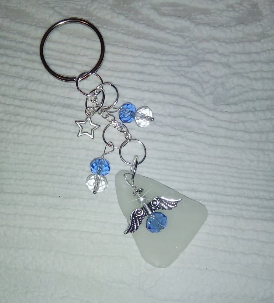 Guardian angel sea glass key ring