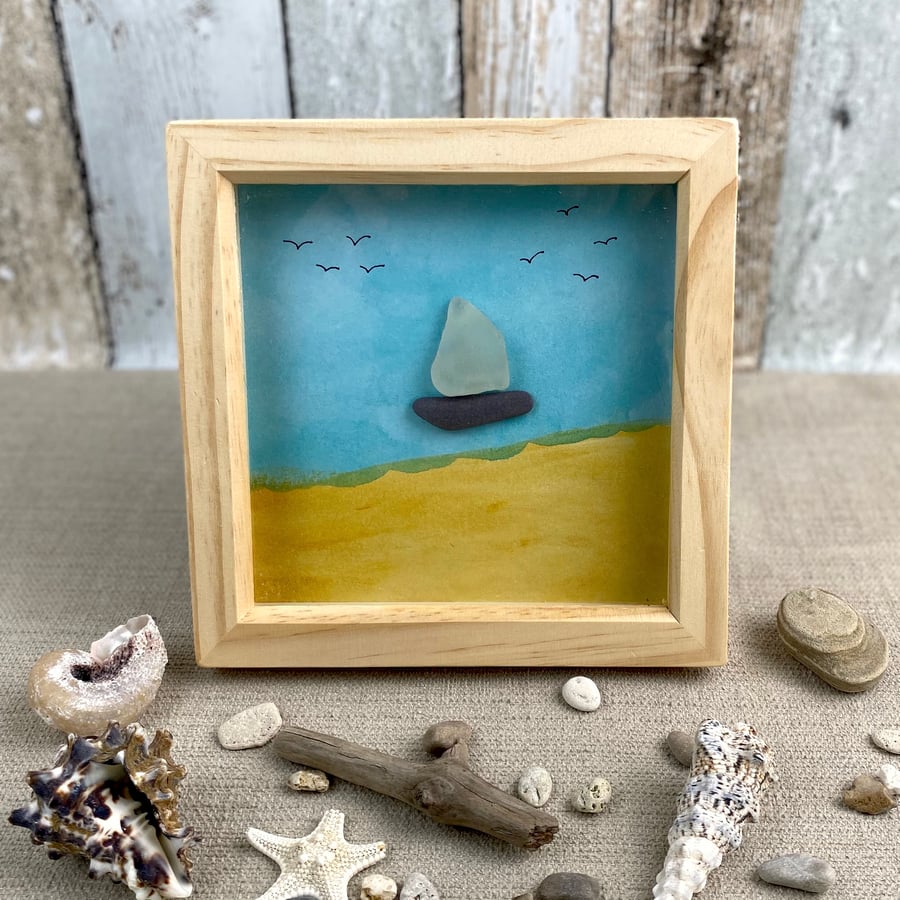 Pebble & Sea Glass Boat Scene