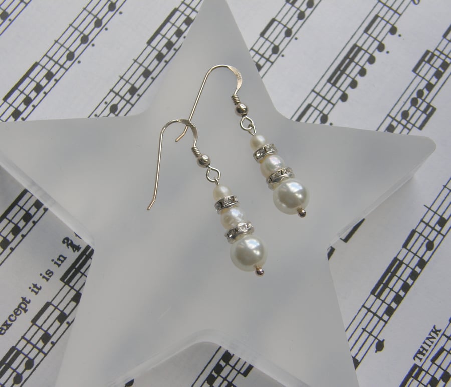 Sterling Silver Swarovski Pearl and Crystal rondelle drop earrings