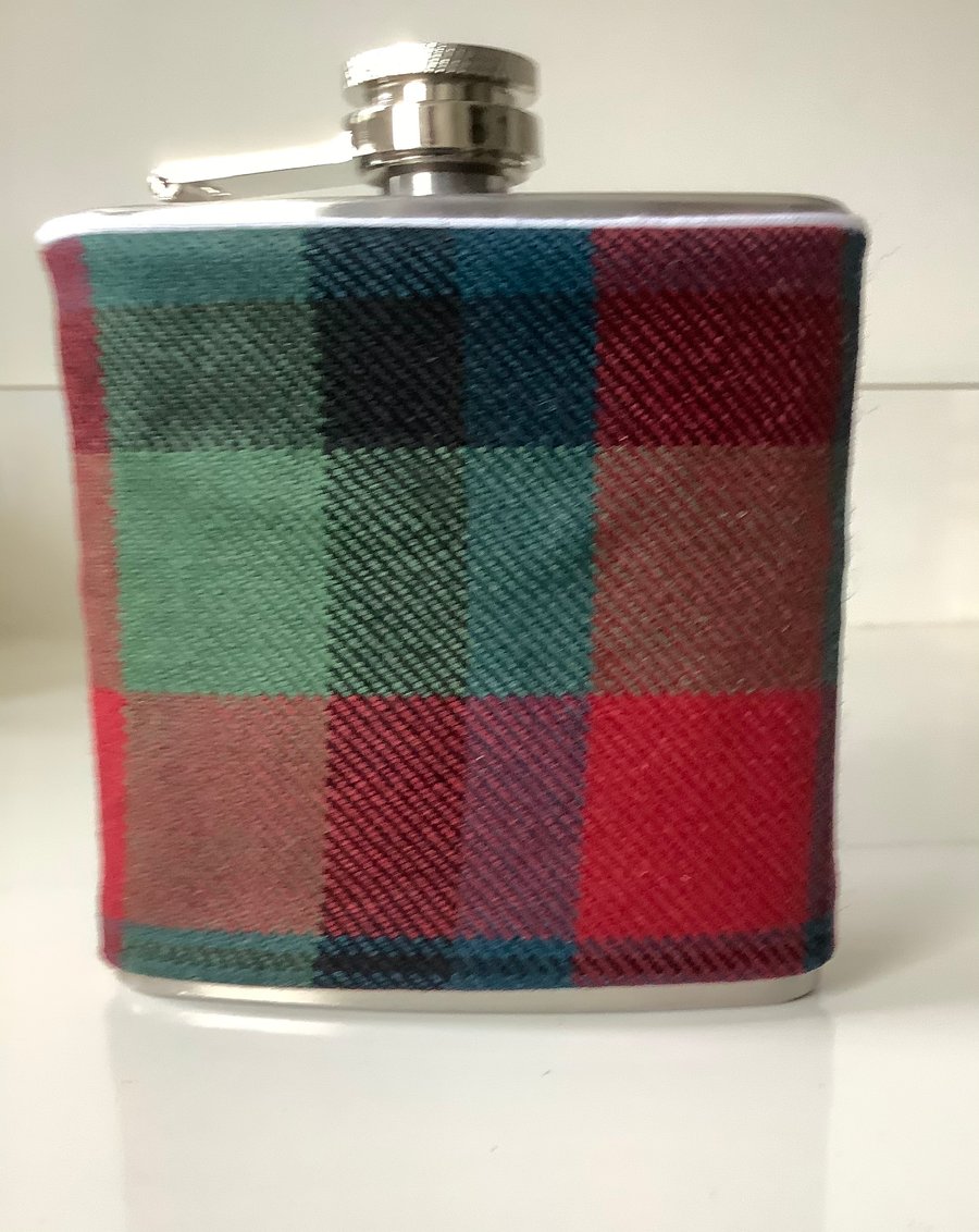 Blue ,Red and Green Tartan Scotland  6 oz Hip flask , Ideal Christmas gift,