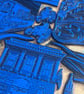Ashby de la Zouch Original Lino Print in Blue - Image 3