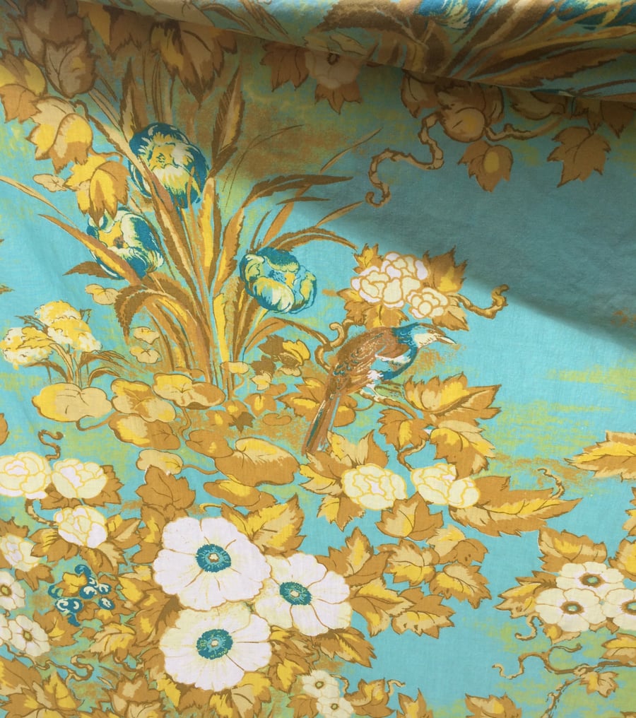 MANDARIN Bird Yellow and blue 60s 70s Jonelle vintage fabric Lampshade option 