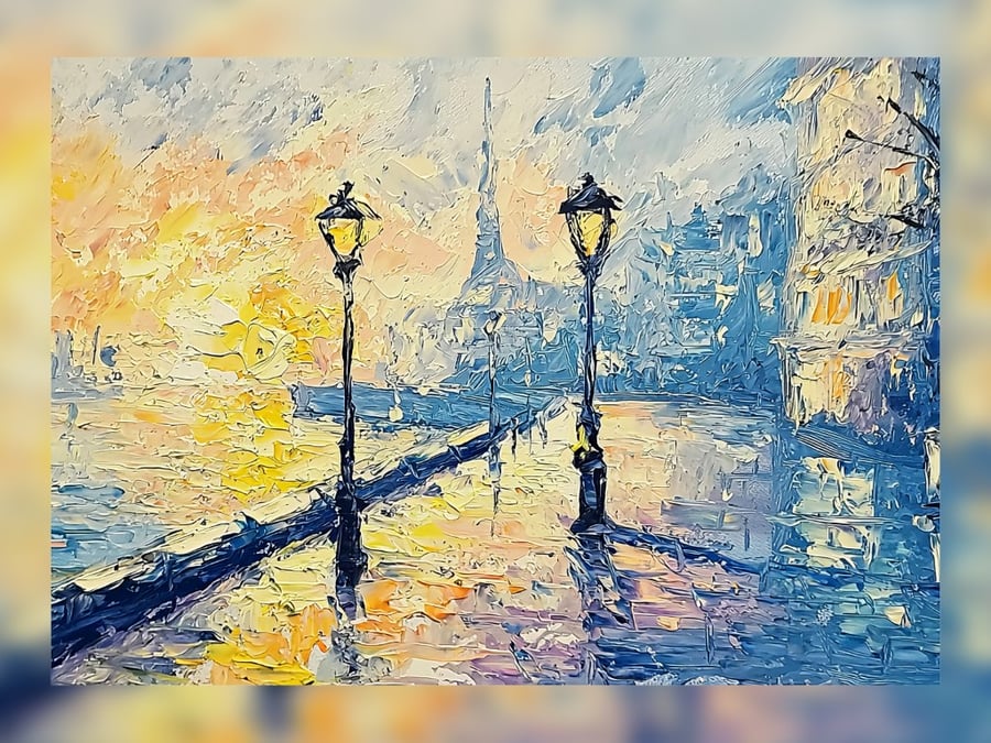 Paris Streetlights Oil Painting 5"X7" Matte Print