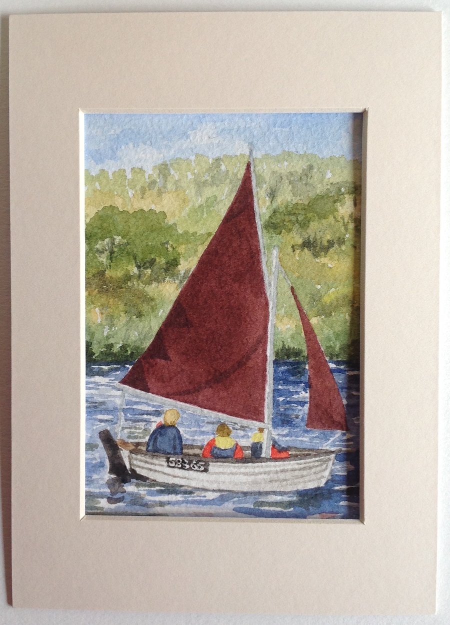 Original watercolour painting 'Sailing on Lake Windermere'