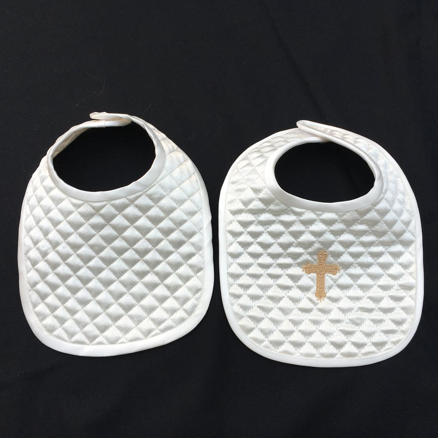 Christening Bib. Embroidered Bib for Special Occasion. Satin Bib for Best.