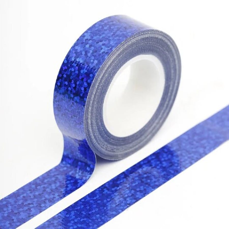 Royal Blue Solid Foil Holographic Glitter Effect Washi Tape Decorative Self Adhe
