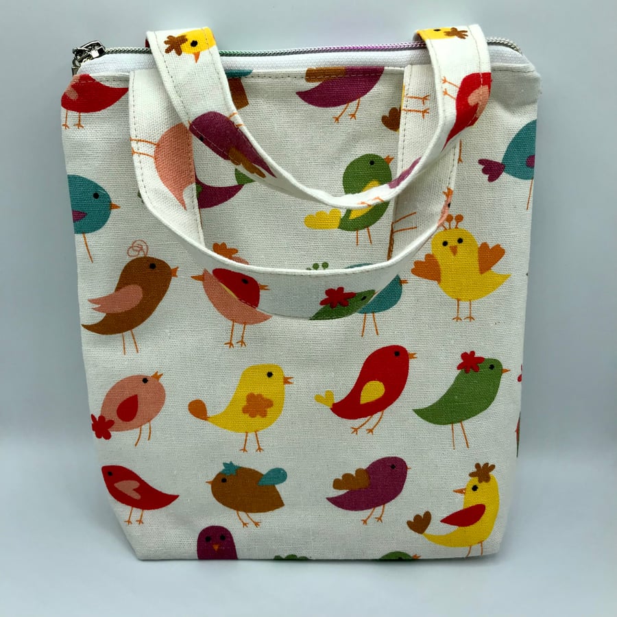 Spring Small Zipped Tote Bag. Book Bag. Gift Bag 