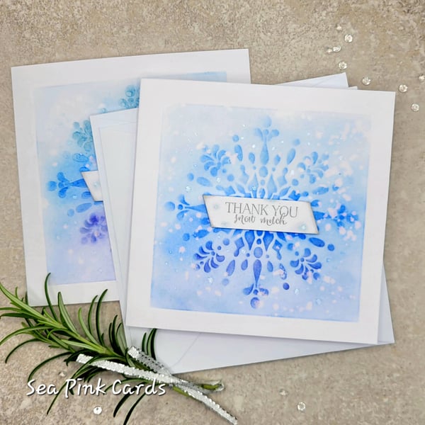 Thank You Cards - card, handmade, set of 2, snowflake, embossed