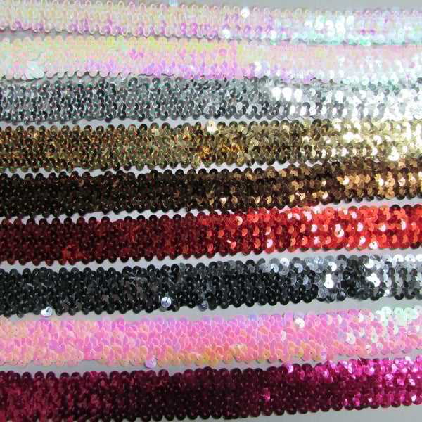 Elasticated Stretch Sequin 3cm Braid Trim Sold By The Metre