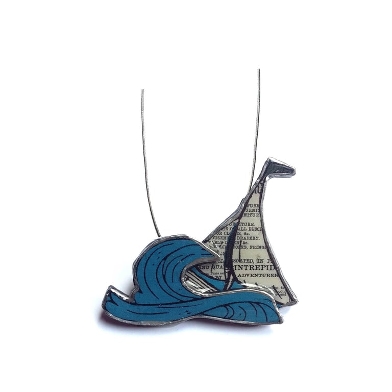 Nautical Retro Boat and Wave Resin Necklace by EllyMental Jewellery