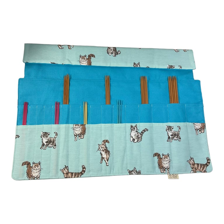 Double pointed case with cats, DPN Case, knitting needle case, crochet hook case