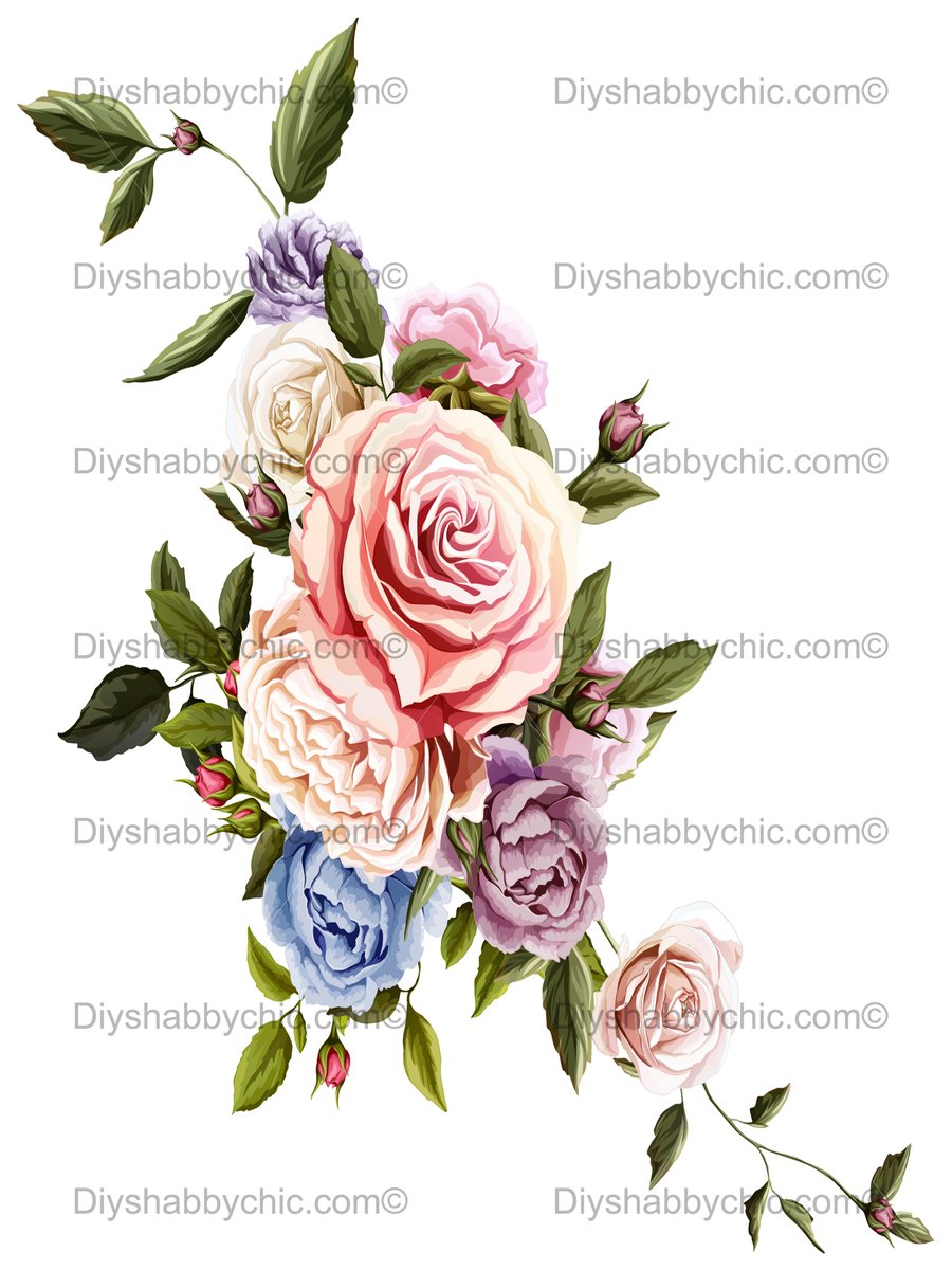 Waterslide Wood Furniture Decal Vintage Image Transfer Shabby Chic Pastel Roses