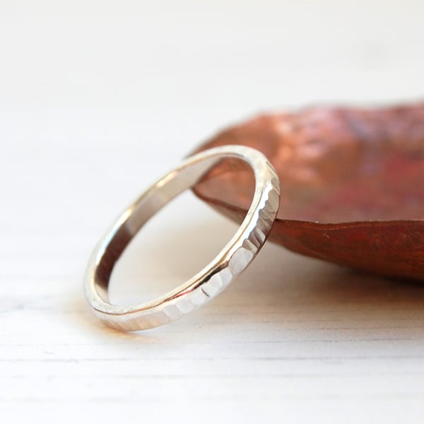 Tree bark textured silver stacking ring