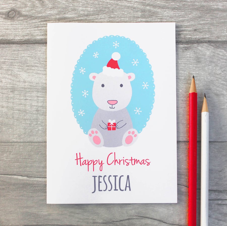 Polar Bear Christmas Card for Children - Personalised Christmas Card for Kids