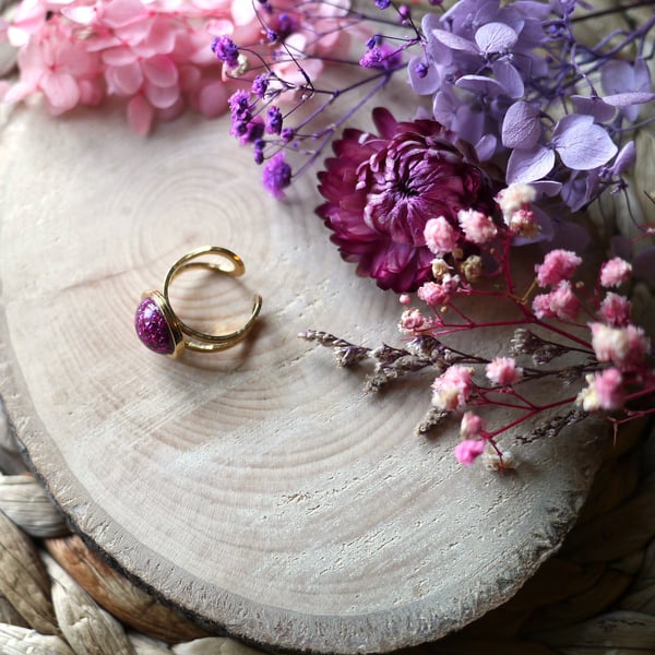 Gold Stainless Steel Hypoallergenic Adjustable Pink and Sparkly Ring