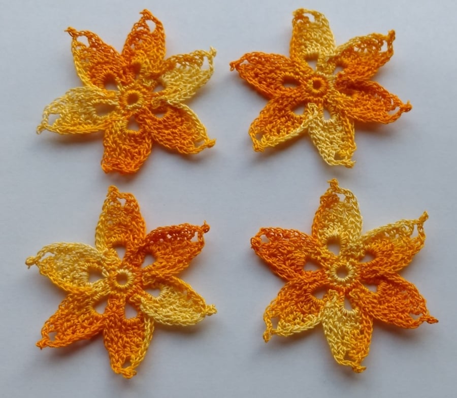 GOLD MULTI FLOWERS SIX POINT STARS Pack of HANDMADE CROCHET  COTTON - Main Image
