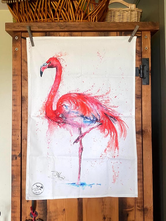 Flamingo Tea Towel, Wildlife Art Tea Towel, 100% Cotton, Kitchen Towel, Flamingo