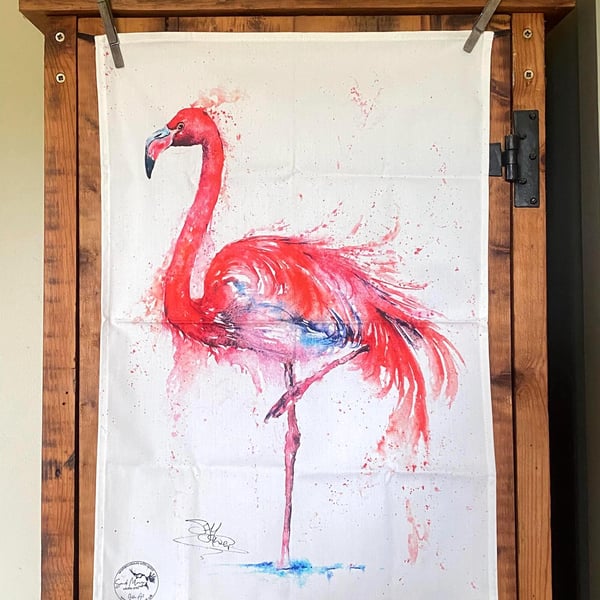 Flamingo Tea Towel, Wildlife Art Tea Towel, 100% Cotton, Kitchen Towel, Flamingo