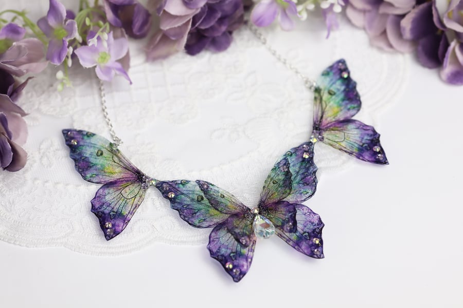 Fairy Wing Necklace Statement Collar Purple Fantasy Fairycore Cottagecore Gift