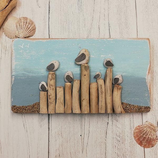 Squawking pebble seagull palletwood plaque picture