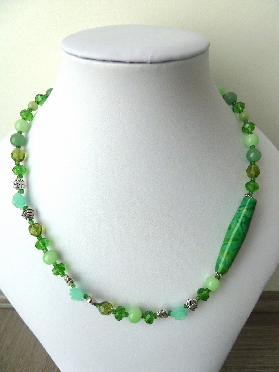 SALE green lampwork necklace