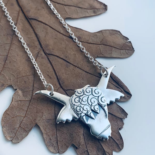 Recycled Sterling Silver Highland Cow Pendant