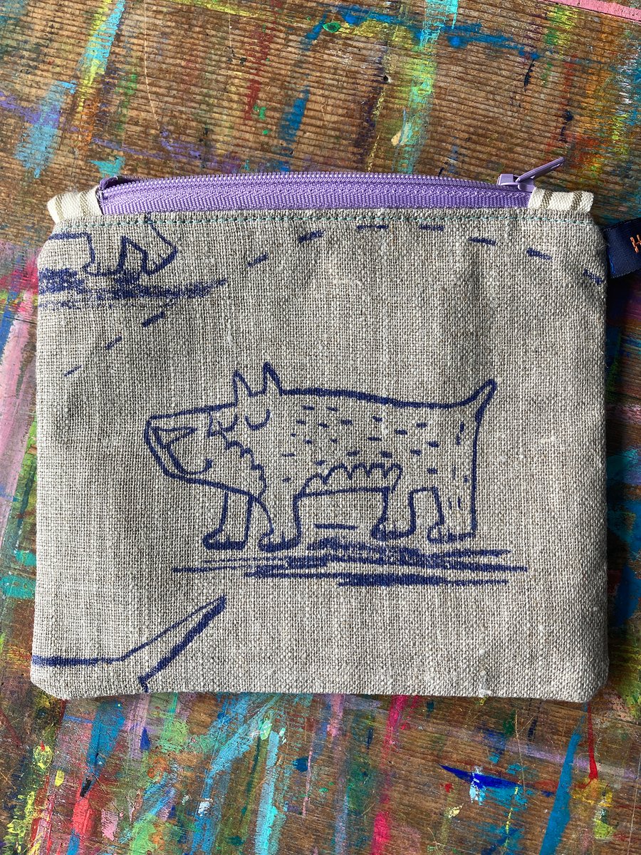 quirky dogs small linen purse by Jo Brown Happy Tomato