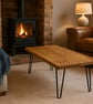 Handmade Rustic Solid Wood Coffee Table - Metal Hairpin Legs