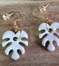 White & Gold Leaf Polymer Clay Earrings, 316 Surgical Stainless Steel