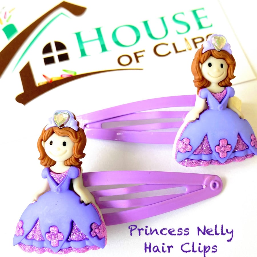 Princess Nelly Hair Clips x2 - Sparkle Princess Hair Clips - Princess Gift For G