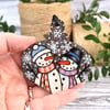 Snow couple hanging bauble. Pyrography personalised snowman decoration.