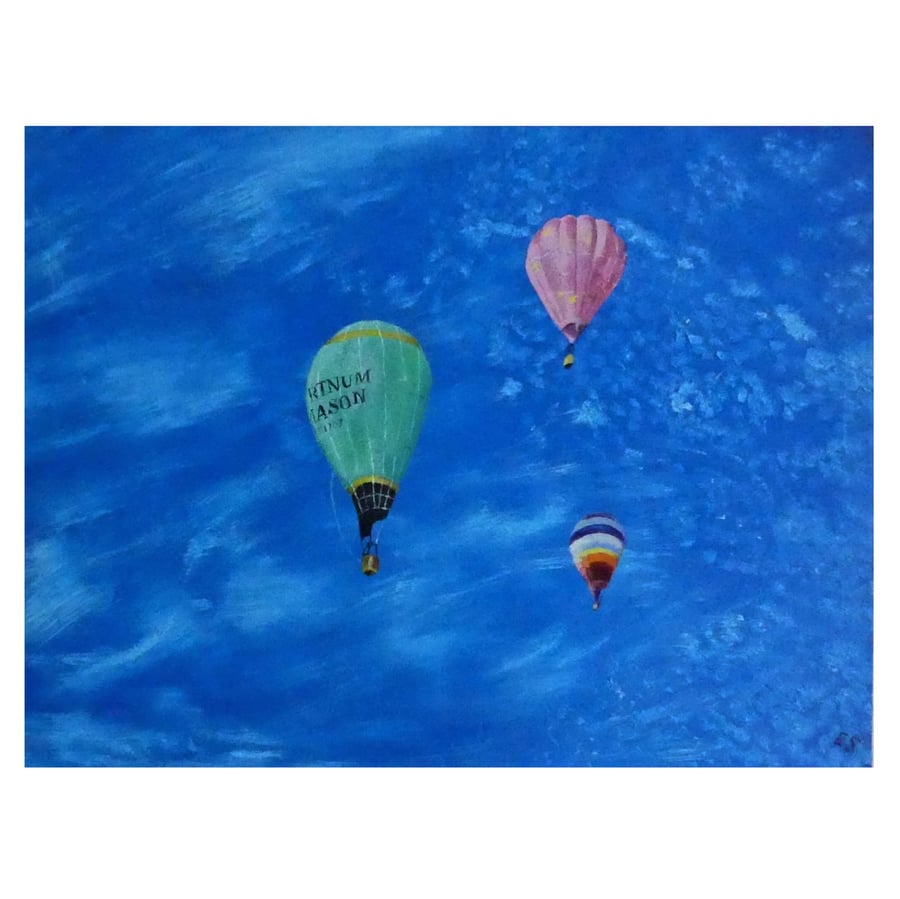 Hot Air Balloons Skyscape Original Oil Painting 