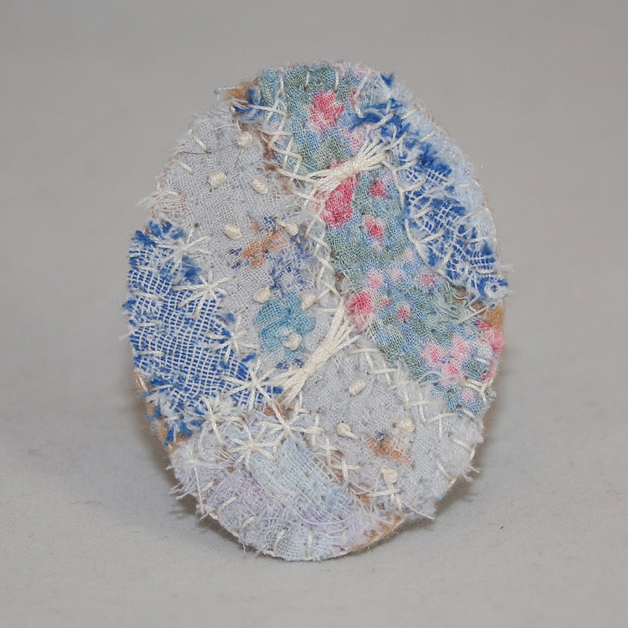 Embroidered and Embellished Brooch - pale blue