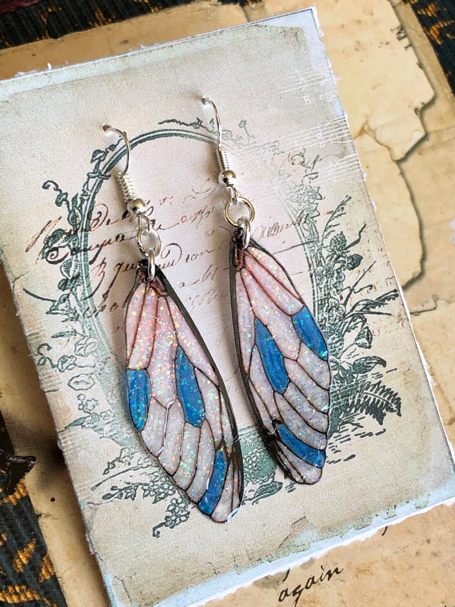 Sparkling Blue Fairy Wing Sterling Silver Earrings
