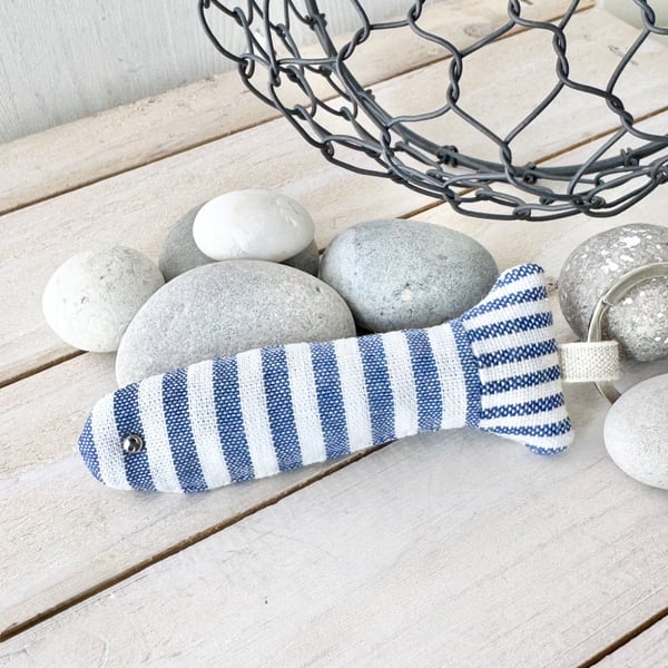 FISH KEY RING - blue stripes, lavender