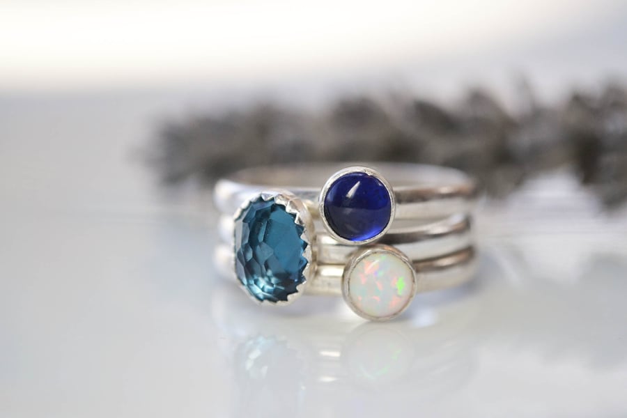 Sterling silver stacking gemstone rings