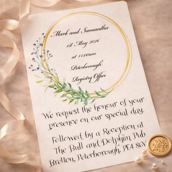 Gold Ring Wedding Invitation & RSVP Set.