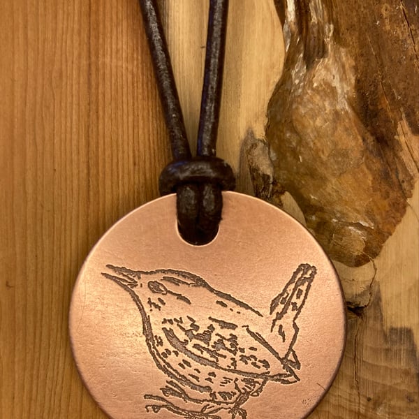 Wren - Handmade Etched Copper Pendant Necklace