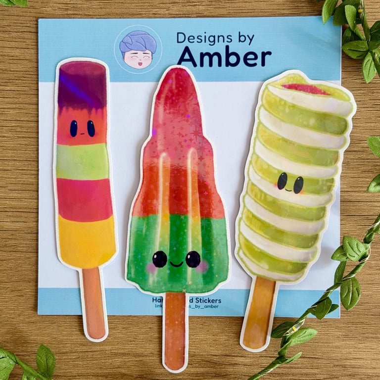 Ice Lolly Vinyl Sticker Set - Cute Summer Retro Treats Holographic