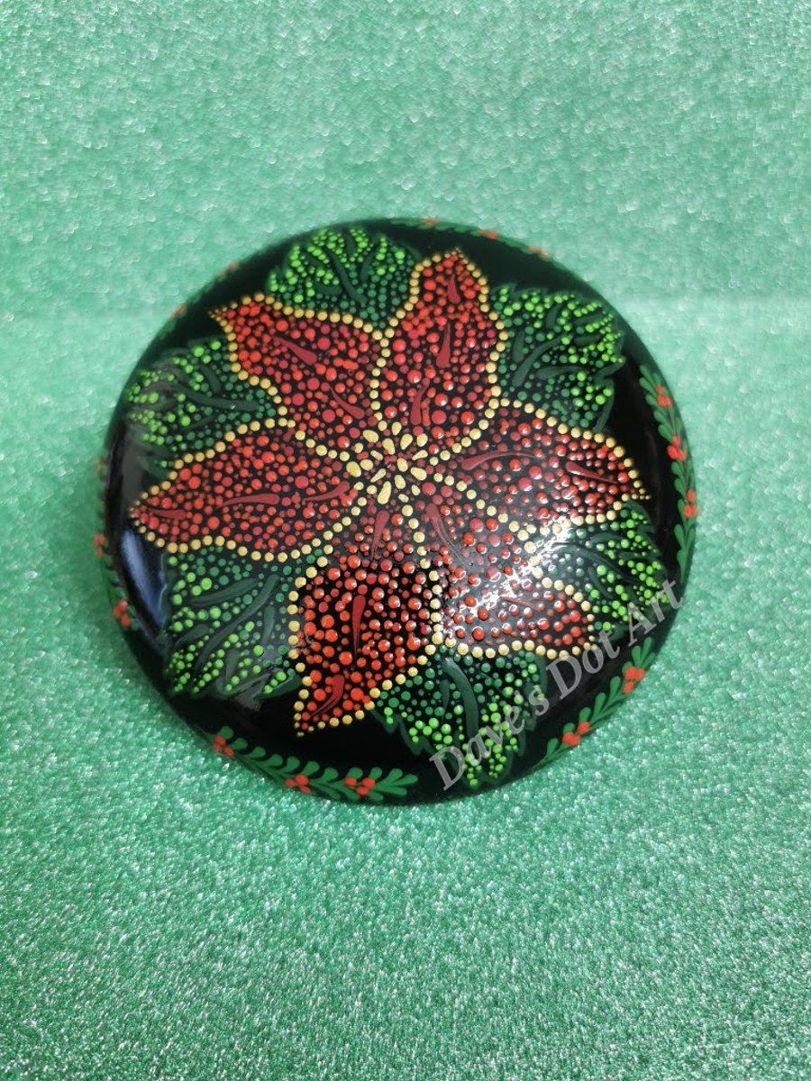 Dot Painted Poinsettia Stone