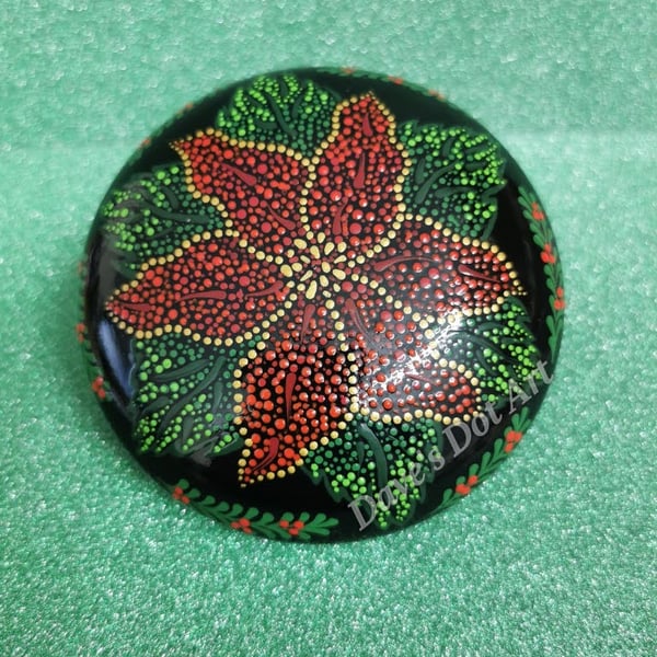 Dot Painted Poinsettia Stone