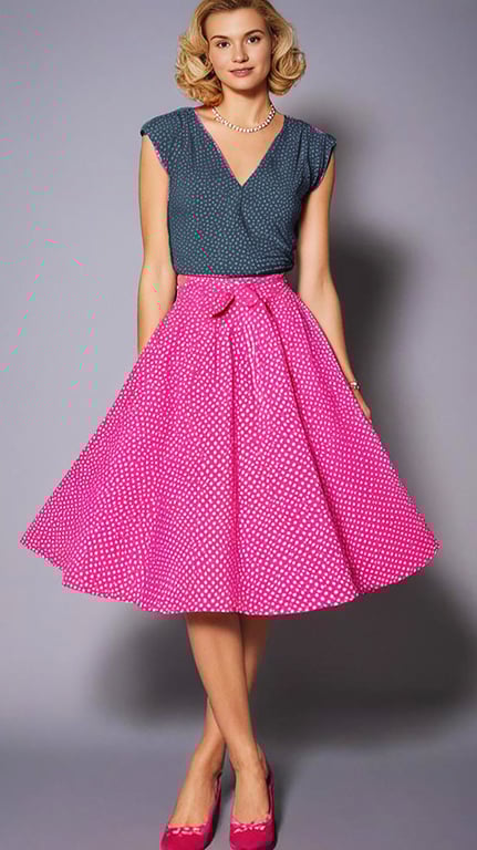 1950s Vintage Retro Rockabilly circle Skirt pink polka dot women's sizes 10-26