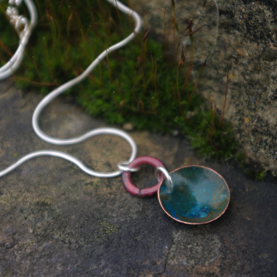 Verdigris Copper Circles  Necklace