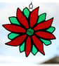 Red Flower Stained Glass Suncatcher Green Bright Colourful Floral - Image 3