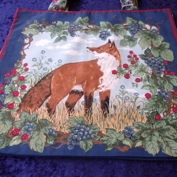 Eco-Friendly, Reusable Fabric bag with Foxes surrounded by Leaves and Berries