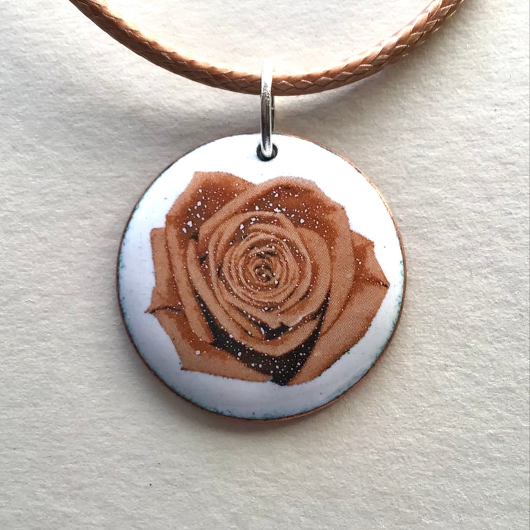 Circular Floral Enamelled Pendant - Rose - 'Perfectly Imperfect'