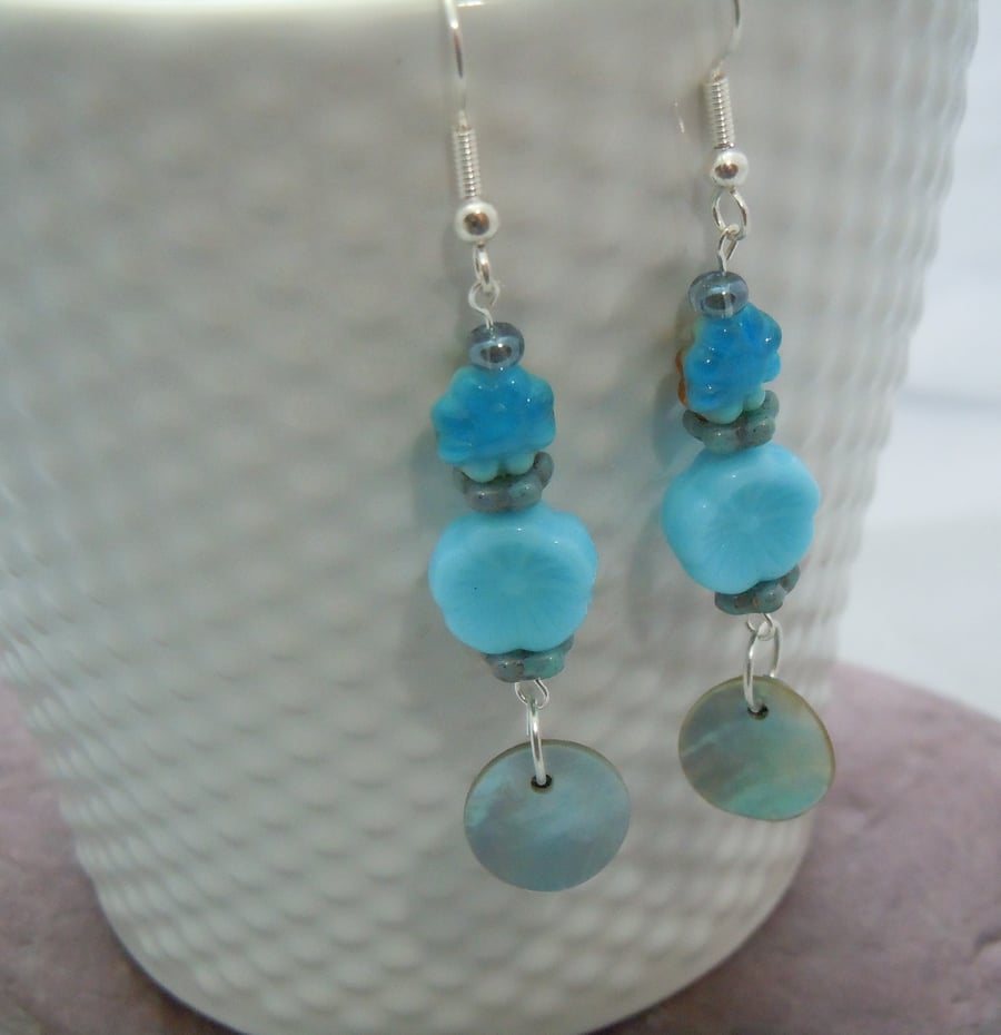  Shell & Czech glass bead drop earrings