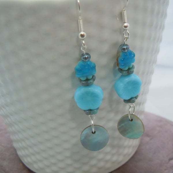  Shell & Czech glass bead drop earrings