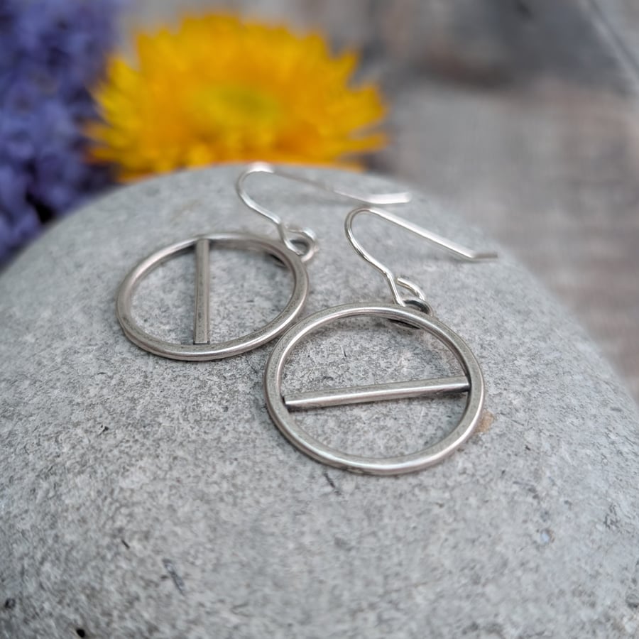 Recycled Sterling Silver Geometric Circle Hoop Earrings