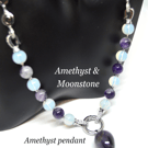 Amethyst and Moonstone Transforming Drop Pendant Necklace to Bracelet to Choker